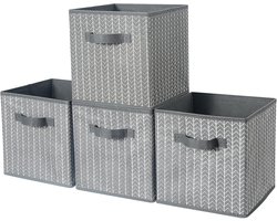 Opbergboxen Set van 4 - Grijze Visgraat - Opvouwbaar - 33x38x33 cm