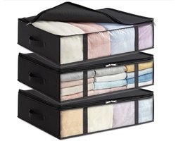 Opbergboxen voor Onder het Bed 3-pack, Opvouwbare Kledingopbergzakken met Doorzichtig Voorvenster, Kastorganizers en Opbergruimte voor Handdoeken, Kleding, Dekens, Zwart