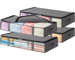 Opbergboxen voor Onder het Bed 3-pack Opvouwbare Kledingopbergzakken met Doorzichtig Voorvenster Kastorganizers en Opbergruimte voor Handdoeken Kleding Dekens Grijs 75L