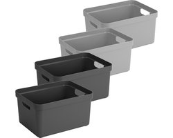 Opbergboxen/opbergmanden - 4x stuks - 32 liter - kunststof - 45 x 35 x 24 cm - zwart/grijs