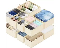 Opbergboxenset (12-delig) – Kledingverdelers – Lade-organisatiesysteem – Opvouwbare stoffen opbergbakken – Speciale organizers voor ondergoed & kledingkasten – Ideaal voor het opbergen van kleding, bh's, sokken, dassen, enz. – 42 x 12 x 10 cm