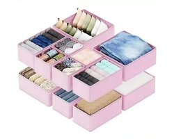 Opbergboxenset (12-delig) – Kledingverdelers – Lade-organisatiesysteem – Opvouwbare stoffen opbergbakken – Speciale organizers voor ondergoed & kledingkasten – Ideaal voor het opbergen van kleding, bh's, sokken, dassen, enz. – 42 x 12 x 10 cm