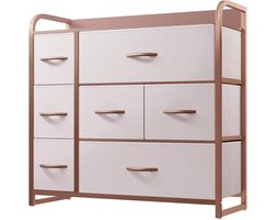 Opbergcommode roze met 7 laden van stof met handgrepen