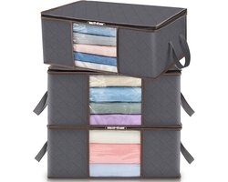 Opbergdoos - 3-pack - 90L - 60*43*35cm - Opbergtas - Opbergdoos onder het bed - Opbergruimte voor kleding - Opvouwbare verhuisdoos - Met transparant venster - Geschikt voor dekbedden, kleding, dekens, T-shirts, kledingkasten