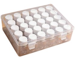 Opbergdoos – Bewaardoos voor kralen, transparante organizer – Kleine opbergkoffer – Geschikt voor kralen - zaadkralen - lovertjes - strass-steentjes - enz. – Bevat 1 opbergdoos (17,7 × 6,2 × 22 cm) en 30 kleine flesjes (3,2 × 5,4 cm)