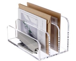 Opbergdoos - Boekenrek - Dossierhouder - Opslagrek - Acryl dossierhouder - Bureau-dossierbak - Transparante houder - Gemakkelijk te reinigen - Met drie vakken - Voor kantoren - Thuiskantoren - Scholen - 19.5X10.3X10.3CM - 1 artikel -Transparant