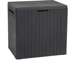 Opbergdoos City Box donkergrijs - Inhoud: 113 l - Afmetingen: H x B 55 x 44 x 57,8 cm - Ideaal voor balkon en kleine oppervlakken - Houtlook