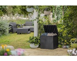 Opbergdoos, donkergrijs, inhoud: 113L, afmetingen: HxDxB55x44x57,8cm, ideaal voor balkon, tuin en kleine oppervlakken, houtlook