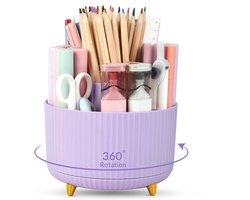 Opbergdoos - Draaibare paarse organizer voor pennen en kunstbenodigdheden - Opbergdoos met compartimenten - Draaibaar - Geschikt voor kantoren, scholen en woningen