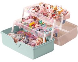 Opbergdoos Haaraccessoires - Kinder Haarspullen - Netjes Opbergen - Gelaagd Ontwerp - Groot Formaat - Blauw
