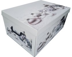 Opbergdoos -kerstballen/kerstversiering - wit - kerst print - 51 cm - karton - opbergbox - 45 liter