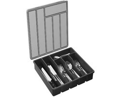 Opbergdoos - Keuken opbergdoos - Bestek opbergdoos met deksel - Eetstokjes en bestek keuken opbergdoos -6 vakken - Grote opbergruimte - Geschikt voor keukenlades en kasten - Zwart