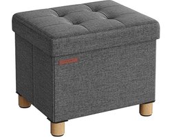 Opbergdoos Kruk met voetsteun opvouwbare bank met opbergruimte 32 x 40 x 33,5 cm voor woonkamer slaapkamer donkergrijs