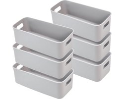 Opbergdoos, kunststof, 30 cm, 6 stuks, grijs, kleine opbergmanden, organizer, box, manden, opslag voor keuken, badkamer, kast, kantoor, huis, rek, kunststof doos