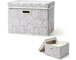 Opbergdoos - Maat L: 43 x 30 x 30 cm – Opbergbak – Opbergdoos met deksel – Opbergdoos met rozenmotief – Organizer – Opbergdoos voor in de kast – Opbergbak voor kleding – Geschikt voor het opbergen van kleding, het ordenen van spullen, enz.