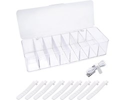 Opbergdoos met 10 Kabelbinders, Transparante Opbergdoos met 8 Compartimenten voor Kabels, Opladers en Accessoires voor Bureau, Kantoor en Lade