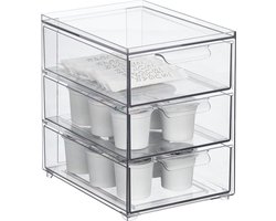 Opbergdoos met 3 laden - Kunststof stapeldoos voor keuken en koelkast - Keukenorganizer voor snacks, pasta, groenten enz. - Doorzichtig