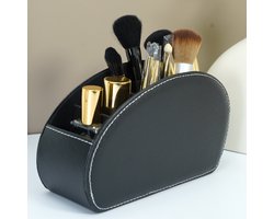 Opbergdoos met 5 vakken, gemaakt van leer met een suède voering, geschikt voor het opbergen van afstandsbedieningen, cosmetica en kantoorartikelen. Ideaal voor woonkamers, slaapkamers en kantoren (zwart).