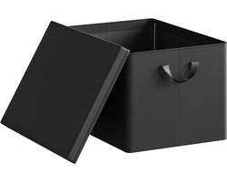 Opbergdoos met deksel, 1 stuk, van polyester, voor slaapkamer, werkkamer, woonkamer, organizer doos met handgrepen, voor kleding, speelgoed, opvouwbaar, zwart, 48 x 30 x 36 cm