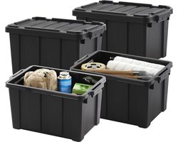 Opbergdoos met deksel - 21L - Set van 4 - Stapelbaar en nestbaar - BPA-vrij - Zwart