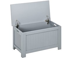 Opbergdoos met deksel en handvat - Grijze kist van bewerkt hout 81 x 40 x 46 cm