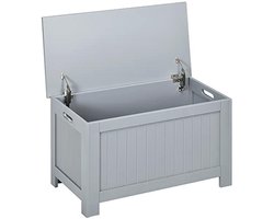 Opbergdoos met deksel en handvat - Grijze kist van bewerkt hout 81 x 40 x 46 cm