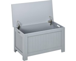 Opbergdoos met deksel en handvat - Grijze kist van bewerkt hout 81 x 40 x 46 cm