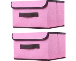 Opbergdoos met deksel, kledingopbergdoos, opvouwbare opbergdoos (26×19×16cm/2 stuks, roze)