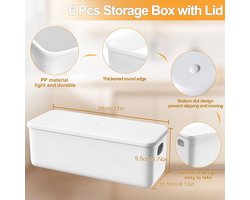 Opbergdoos met deksel - multifunctioneel - set van 6 - wit - PP-materiaal - 28 x 10,5 x 9,5 cm