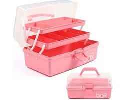 opbergdoos met deksel-opvouwbare gereedschapskist-kunst en ambachten koffer-naaibenodigdheden organise-medicijndoos-familie EHBO-roze