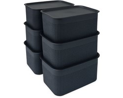 Opbergdoos met deksel - set van 6 - zwart