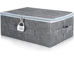 Opbergdoos met Deksel - Stoffen Box - Lockable Box - Vouwbare Doos met Handvatten - Box met Slot - Vouwbare Stoffen Doos voor Kleding - Speelgoed - Beddengoed - Grijs - (30 x 20 x 14 cm)