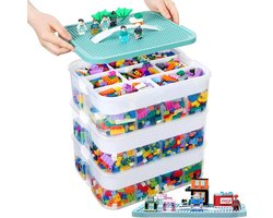 Opbergdoos met deksel voor Lego-bouwstenen - 3 niveaus stapelbaar - Transparant met vakken voor kinderspeelgoed opbergen.