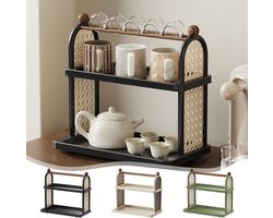 Opbergdoos met drie lagen Geschikt voor koffie, kruidenrek Geschikt voor in de keuken, koffiekopjeshouder Geschikt voor op het aanrecht, kopjes, kopjes, opbergruimte Geschikt voor op het aanrecht in kantoor en keuken (zwart)