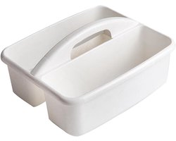Opbergdoos met Handvat - Opberger Bak - Huishoudelijke Organisatie - Twee Compartimenten - 32.5 x 27.5 x 11.5 cm - Wit