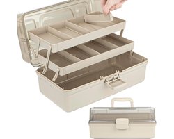 Opbergdoos met vakken - Organizer box - Hobby spullen ordenen - Drie lagen - 35 cm - Bruin