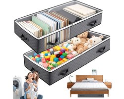 Opbergdoos Onder Bed - Opbergdozen - 2 Stuks - 100x50x16cm Plat & Opvouwbaar - Non-woven Stof & Ademend - Ultradun voor Bedbodem - Rechthoekig & Ruim - Voor Kleding, Dekens & Speelgoed