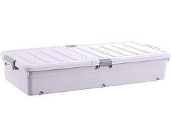 Opbergdoos Onder Bed - Opbergkist Bak - Ruimte Besparen - Met Wielen Deksel - 92.5 cm Lengte - Wit Blauw