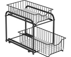Opbergdoos opbergbak met uittrekbare lade stapelbaar ontwerp voor ruimtebesparing uittrekbaar voor gemak en praktisch gebruik stijlvol en strak uiterlijk stevig metalen frame geschikt voor keuken en badkamer 21 x 36,5 x 31,5 cm zwart