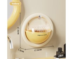Opbergdoos - opbergdoos met deksel - make up organizer - Badkamer - badkamerkast - badkamermeubel - Badkamer opbergdoos - Wattenstaafjes houder - Organizer bakje met vakkenkast - Wandmontage - Opbergbak - Geel - 1 stuk