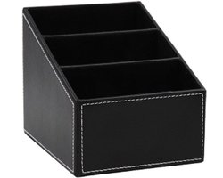 Opbergdoos - Opbergdoos voor afstandsbediening - Leren tv-afstandsbedieninghouder - Opbergrek met 3 compartimenten - Opbergrek voor media-accessoires - Opbergdoos voor op het bureau - Afstandsbediening en kantoorbenodigdheden (zwart)