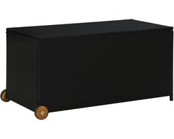 Opbergdoos, opbergdoos, voor tuin, outdoor, met 2 wielen, van polyrotan, zwart, 120 x 65 x 61 cm, tuinbox van rotan, tuinkist, kist voor buiten