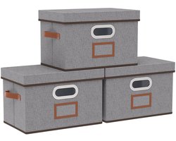 Opbergdoos - Opbergdozen met Deksel - Opbergmanden voor Planken - Opvouwbare Kubusorganizer - Opvouwbare Stoffen Bakken voor Thuiskantoor - 32 x 23 x 20 CM - Grijs - Set van 3