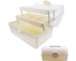Opbergdoos-opbergdozen-multifunctionele-gereedschapskist-Hobbydozen met compartimente-Gereedschapskist van kunststof -Naaidoos met 2 lades -groot crème