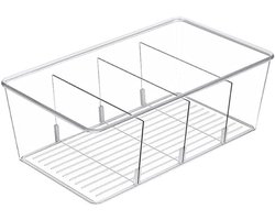 Opbergdoos - Opbergmand - Opbergbak met 4 Vakken - Kunststof Organizer voor Keuken, Koelkast en Kantoor - Met Verwijderbare Verdelers - 26,5x15,5x8,9 cm - 1 stuk