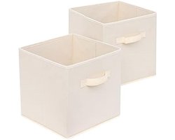 Opbergdoos, opvouwbare stoffen opbergdoos met handvat, 2-delige set, gebroken wit, 28 x 28 x 28 cm