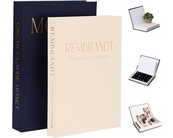 Opbergdoos - Organizer - Decoratieve Boeken Set van 2 - Linnen Opbergdozen voor Thuisdecoratie - Verborgen Opbergruimte - Donkerblauw en Wit - Groot 28x20cm & Klein 25x18cm