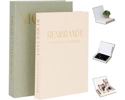 Opbergdoos - Organizer - Decoratieve Boeken Set van 2 - Linnen Opbergdozen voor Thuisdecoratie - Verborgen Opbergruimte - Groen en Beige - Groot 28x20cm & Klein 25x18cm