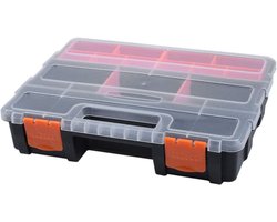 Opbergdoos Plastic - Onderdelen Kist - Gereedschap Organiseren - Waterbestendig Ontwerp - 29 cm - Zwart Oranje