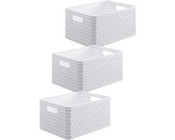 Opbergdoos rotan-look - veelzijdig en decoratief - set van 3 - wit - kunststof